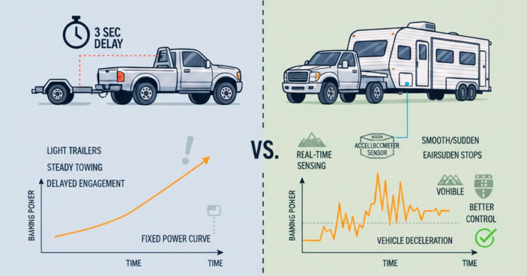 Comparison of time-based and proportional brake controller logic